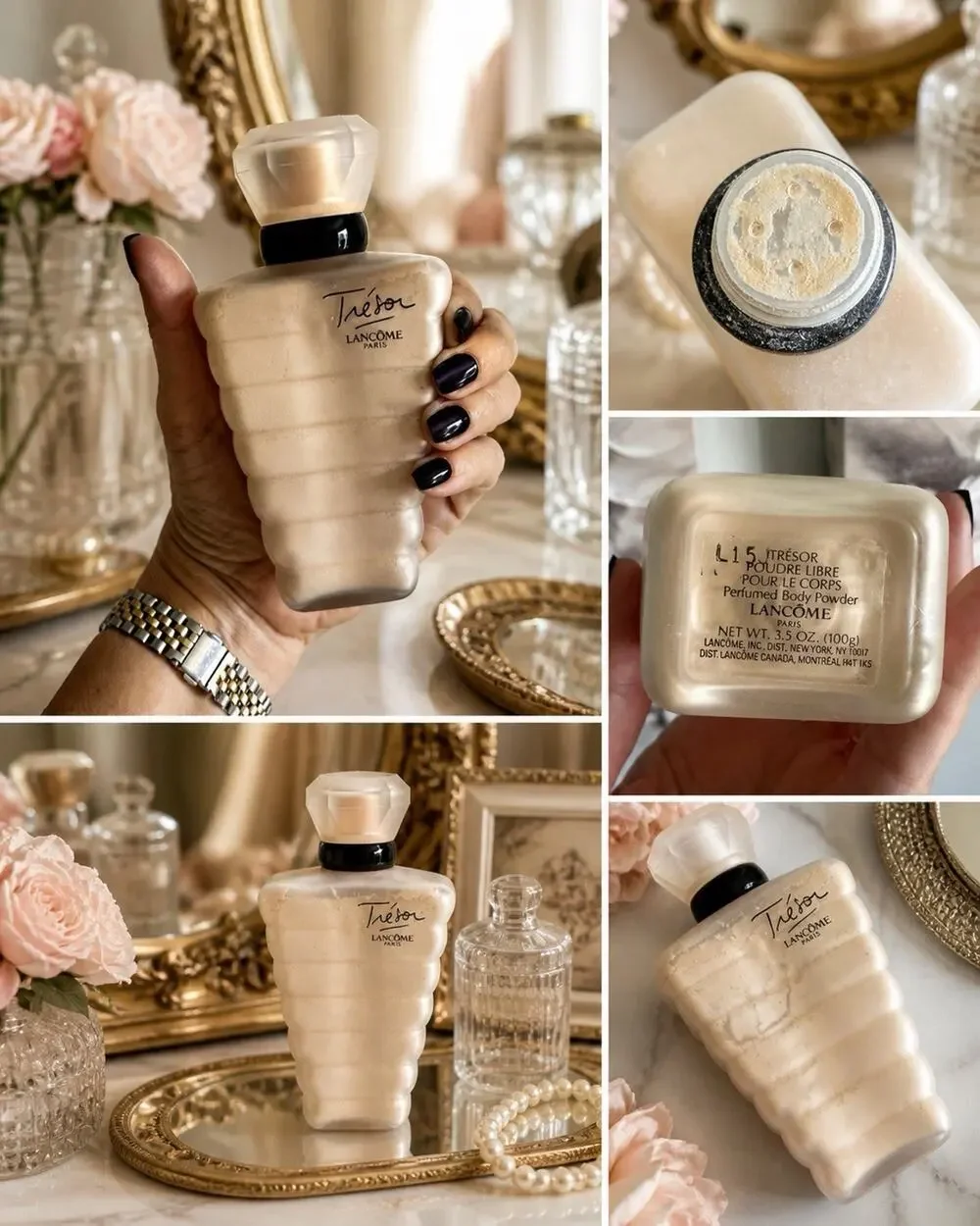 Lancome Tresor Perfumed Body Powder Frosted Glass France Full Size 3.5 oz VTG